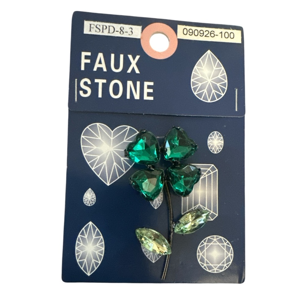 Green Faux Stone Clover Pendant for Necklace Lucky Charm St. Patty’s Day Gift